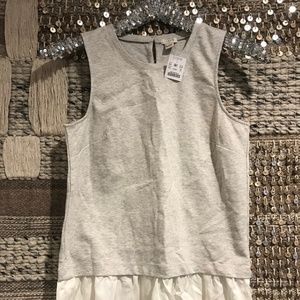 NWT J Crew gray tank with cream ruffle layer XS